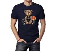 Men’s T Shirts for Training & Fitness Short Sleeved Crew Neck Graphic Women’s Tee Shirt with Basketball Teddy Bear Sticker Soft Cotton & Fast Drying Running & Gym Tops (Small, Navy)
