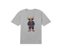 Men’s T Shirts for Training & Fitness Short Sleeved Crew Neck Graphic Women’s Tee Shirt with Sunglasses Teddy Bear Sticker Soft Cotton & Fast Drying Running & Gym Tops (Medium, Grey)
