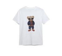 Men’s T Shirts for Training & Fitness Short Sleeved Crew Neck Graphic Women’s Tee Shirt with Sunglasses Teddy Bear Sticker Soft Cotton & Fast Drying Running & Gym Tops (XL, White)