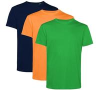 Men’s T-Shirts Multipack | Cotton 3 Pack T-Shirts | Gym Tops for Him | Crew Neck Short Sleeve | Work and Casual Wear in Multi-Colour | Plain, Comfortable and Durable | Orange, Irish Green, Navy Medium