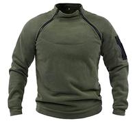 Men’s Tactical Fleece Sweatshirt Military Pullover, Thermal Zip Neck Long Sleeve Top with Arm Pocket, Army Green Outdoor Warm Layer for Hiking, Bushcraft, Airsoft, Cold Weather Patrol