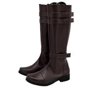 Men’s Tall Cosplay Boots with Decorative Straps, Knee High Synthetic Leather Costume Shoes for Men, Side Zip Stage Performance Footwear, Fantasy Character Boots for Halloween Carnival Party