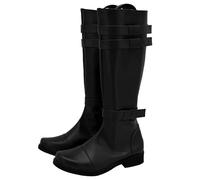 Men’s Tall Cosplay Boots with Decorative Straps, Knee High Synthetic Leather Costume Shoes for Men, Side Zip Stage Performance Footwear, Fantasy Character Boots for Halloween Carnival Party