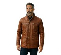 Men’s Tan Genuine Lamb Leather Military Safari Parker Jacket Windproof Outwear Trench coat