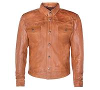 Men’s Tan Genuine Leather Shirt Jeans Trucker Slim Fit Jacket 5XL