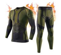 Men’s Thermal Underwear Set, Compression Base Layer Sports Long Johns Winter Gear for Cold Weather Running Skiing Green