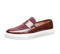 Men’s Thick Sole Loafers Slip-On Moccasins Korean Trendy British Style Casual Leather Shoes Fashionable Premium Look for Daily Wear and Office(Red,9)