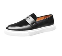 Men’s Thick Sole Loafers Slip-On Moccasins Korean Trendy British Style Casual Leather Shoes Fashionable Premium Look for Daily Wear and Office(Black,7)