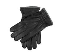 Men’s Three-Point Cashmere-Lined Deerskin Leather Gloves with Cashmere Cuffs - Black/ Grey / M
