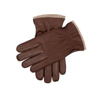 Men’s Three-Point Cashmere-Lined Deerskin Leather Gloves with Cashmere Cuffs - Walnut/ Beige / S