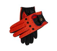 Men’s Touchscreen Three-Colour Leather Driving Gloves - Tangerine/Black/Blue / S