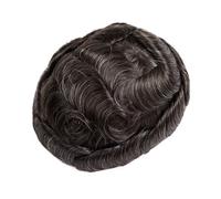 Men’s Toupee Double Layers Lace PU Hairpiece Replacement Capillary Prosthesis System Human Hair Breathable Durable Males Wigs Brown Mix 10% Grey Hair(7"x10")