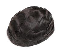 Men’s Toupee Double Layers Lace PU Hairpiece Replacement Capillary Prosthesis System Human Hair Breathable Durable Males Wigs Dark Brown Herren Perücken(7"x10")