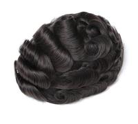 Men’s Toupee Double Layers Lace PU Hairpiece Replacement Capillary Prosthesis System Human Hair Breathable Durable Males Wigs Darkest Brown Herren Perücken(6"x9")