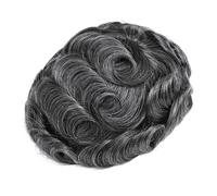 Men’s Toupee Double Layers Lace PU Hairpiece Replacement Capillary Prosthesis System Human Hair Breathable Durable Males Wigs 1B40(6"x9")