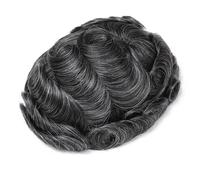 Men’s Toupee Double Layers Lace PU Hairpiece Replacement Capillary Prosthesis System Human Hair Breathable Durable Males Wigs 1B30(6"x9")