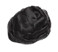 Men’s Toupee Double Layers Lace PU Hairpiece Replacement Capillary Prosthesis System Human Hair Breathable Durable Males Wigs Black(6"x9")