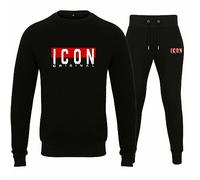 Men’s Tracksuit Sets Fleece Top Bottoms Jogging Joggers Gym Casual Exercise Running Sweat Suit Pants Men Round Crew Neck Icon Full Tracksuit Set Stretchable (UK, Alpha, XL, Regular, Regular, Black)