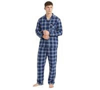 Men’s Traditional Brushed Cotton Pyjamas Set - Classic Check Button Down Pyjama Set for Men - Soft Warm Breathable Cotton Nightwear Lounge Sleepwear Navy Wine XXL