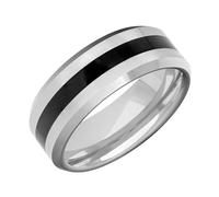 Men’s Tungsten Carbide Wedding Band 8mm Grey with Black Resin Center Line, Beveled Edges, Satin Finish, Flat Profile Comfort Fit Ring - Durable, Scratch Resistant & Hypoallergenic by Brilliant