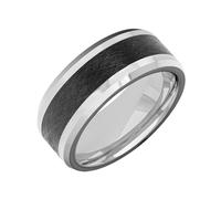 Men’s Tungsten Carbide Wedding Band - 9mm Grey Tungsten with Black Ceramic Inlay, Polished Smooth Finish, Flat Profile, Rounded Edges, Comfort Fit, Scratch Resistant & Hypoallergenic by Brilliant