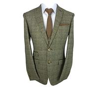 Men’s Tweed Check Slim Fit Suit Blazer Tan Brown Wedding Business Set Sold Separately Size 36