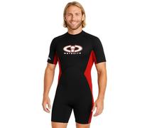 Men’s TWF Shorty/Shortie Wetsuit - 3mm Neoprene CIC Short Wetsuit for Surfing, Swimming, Kayaking, Snorkelling, SUP, Warm, Flexible, Comfortable Watersports Wet Suit (Black with red inserts, LM)
