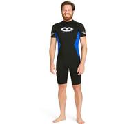 Men’s TWF Shorty/Shortie Wetsuit - 3mm Neoprene CIC Short Wetsuit for Surfing, Swimming, Kayaking, Snorkelling, SUP, Warm, Flexible, Comfortable Watersports Wet Suit (Black with Blue inserts, LM)