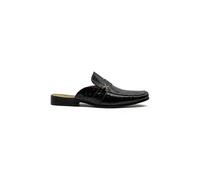 Men’s Two-Tone Snakeskin Patent Leather Slip-On Half Mules - Shiny Backless Loafers | Real Leather Smart-Casual Shoes[103-9-X57-BLACK-43]