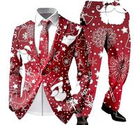 Men’s Ugly Xmas 2 Piece Suit - Funny Snowman Graphic Blazer & Pants - Regular Fit One Button Long Sleeve Holiday Fancy Dress Red