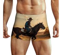 Men’s Underwear Cowboys Riding Horses Boxer Briefs Soft Low Rise Underwear Breathable Trunks Underwear, Style, M