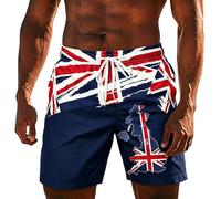 Men’s Union Jack Shorts 4 Way Stretch Summer Casual Beach Shorts British Flag Print Elastic Waist England Holiday Beach Outfit Navy