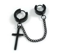 Men’s/Unisex/Women's Black-Tone Cross and Chain Double Hoop Huggie Earring (1 Piece)