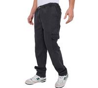 Men’s Utility Denim Cargo Trousers - Elasticated Waist, Cargo & Back Pockets, Straight-Leg Fit - Durable Workwear Style Jeans (Black-Large)