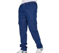 Men’s Utility Denim Cargo Trousers - Elasticated Waist, Cargo & Back Pockets, Straight-Leg Fit - Durable Workwear Style Jeans (Indigo-5XL)