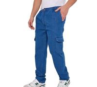 Men’s Utility Denim Cargo Trousers - Elasticated Waist, Cargo & Back Pockets, Straight-Leg Fit - Durable Workwear Style Jeans (Stone-X-Large)