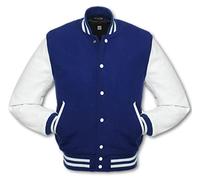 Men’s Varsity Jacket - Classical Original Design - Genuine Real Cowhide Leather Sleeves Letterman Baseball Bomber American USA Vintage Fashion Sports Style Lettermen Jacket (Blue & White, Large)