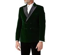 Men’s Velvet Double Breasted Tuxedo Suit Jacket Smoking Dinner Blazer Retro Classic Tailored Fit (46, Green)