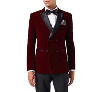 Men’s Velvet Double Breasted Tuxedo Suit Jacket Smoking Dinner Blazer Retro Classic Tailored Fit (46, Burgundy)