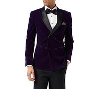 Men’s Velvet Double Breasted Tuxedo Suit Jacket Smoking Dinner Blazer Retro Classic Tailored Fit (50, Purple)
