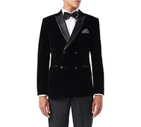 Men’s Velvet Double Breasted Tuxedo Suit Jacket Smoking Dinner Blazer Retro Classic Tailored Fit (50, Black)