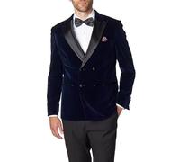 Men’s Velvet Double Breasted Tuxedo Suit Jacket Smoking Dinner Blazer Retro Classic Tailored Fit [NAVY-38UK]