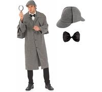 Men`s Victorian Detective Costume Adult Historical Sleuth Fancy Dress M L XL