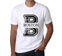 Men’s Vintage Tee Shirt Graphic T Shirt Letter B Countries and Cities Boston White (XL, White)
