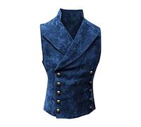 Men’s Vintage Velvet Double-Breasted Waistcoat, Formal Smart Vest with Brass Buttons, Slim Fit Vest for Men, Perfect for Weddings, Parties, and Special Occasions Blue