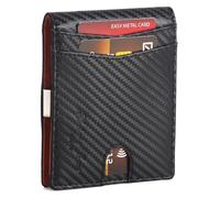Men’s Wallets Slim RFID Blocking Carbon Fiber Leather Wallets Men’s with up to Credit Card Holder, Strong Money Clip & ID Window Minimalist Bi-Fold Wallets for Men UK with Gift Box (Orange)