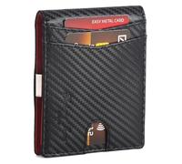 Men’s Wallets Slim RFID Blocking Carbon Fiber Leather Wallets Men’s with up to Credit Card Holder, Strong Money Clip & ID Window Minimalist Bi-Fold Wallets for Men UK with Gift Box (Red)