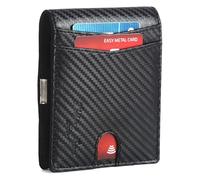 Men’s Wallets Slim RFID Blocking Carbon Fiber Leather Wallets Men’s with up to Credit Card Holder, Strong Money Clip & ID Window Minimalist Bi-Fold Wallets for Men UK with Gift Box (Black)