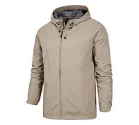 Men’s Waterproof Breathable Jacket Lightweight Softshell Water Resistant Jackets Warm Lined Hooded Windbreaker Coat (Khaki,L)