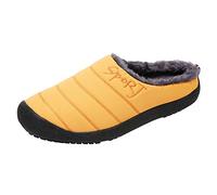 Men’s Waterproof Indoor Outdoor Slippers with Plush Fleece Lining, Non-slip Rubber Sole Warm Mule House Shoes, Quilted Upper with Embroidered Text Design, Shock-Absorbing Sole for Comfortable Wear